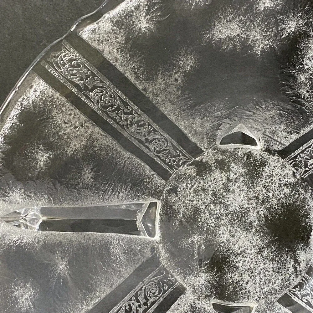Vintage Heisey Glass Antarctic Etched Clear Bowl Four Toe Two Handle Rare 8.75